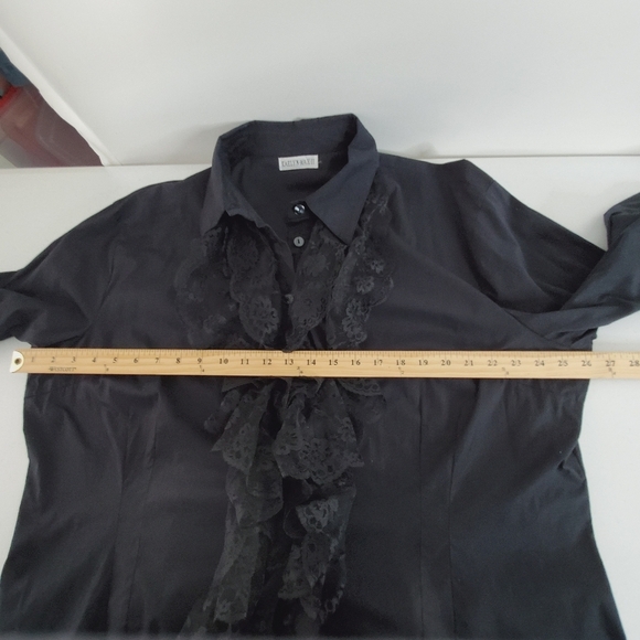 Ruffle Lace Front Shirt Size 2X Black Button-up Top Lace Trim Cuff Steampunk - Picture 6 of 13